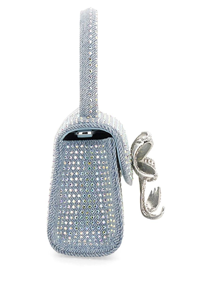 SELF-PORTRAIT BORSA CON FIOCCO MICRO IN DENIM CON STRASS BLU
