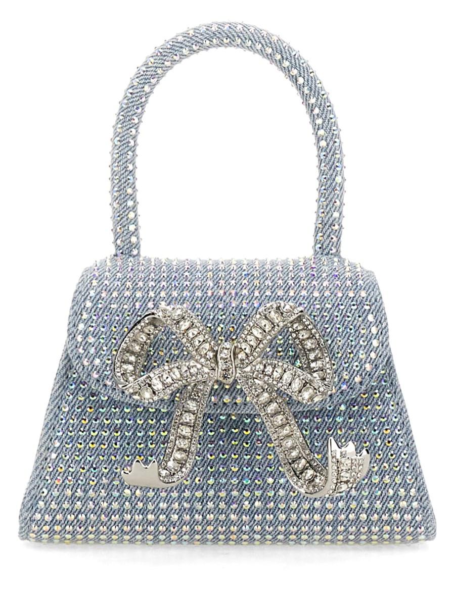 SELF-PORTRAIT BORSA CON FIOCCO MICRO IN DENIM CON STRASS BLU
