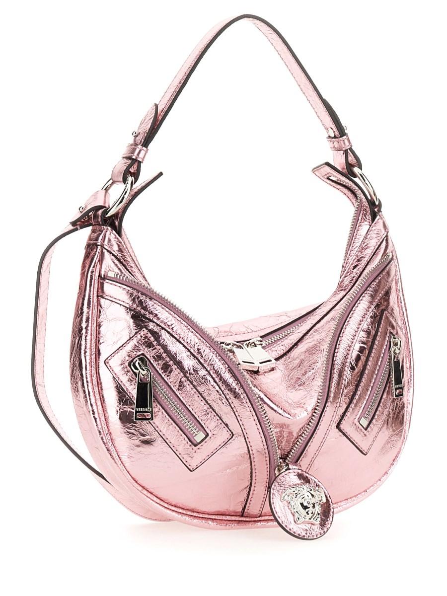 VERSACE BORSA HOBO PICCOLA REPEAT IN PELLE METALLIZZATA