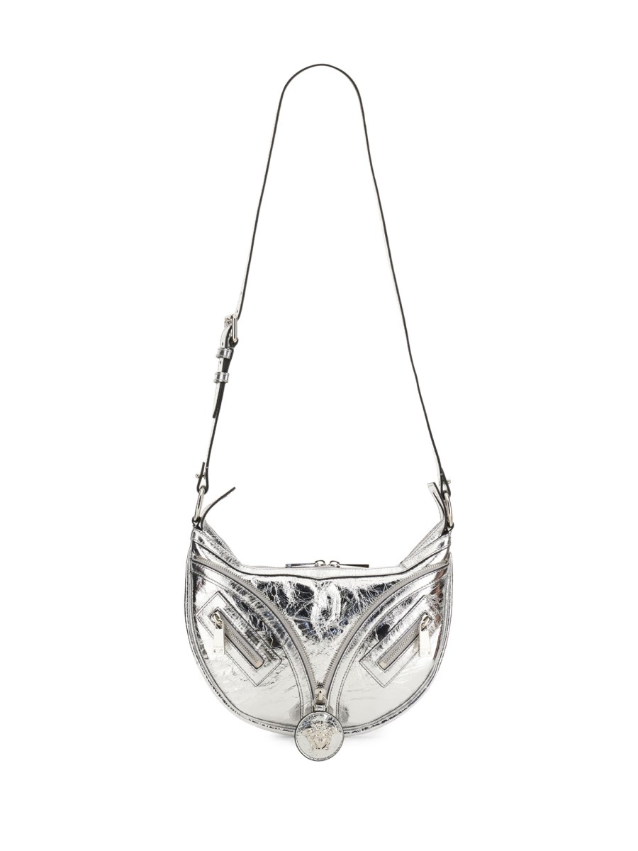 VERSACE BORSA HOBO PICCOLA REPEAT IN PELLE METALLIZZATA