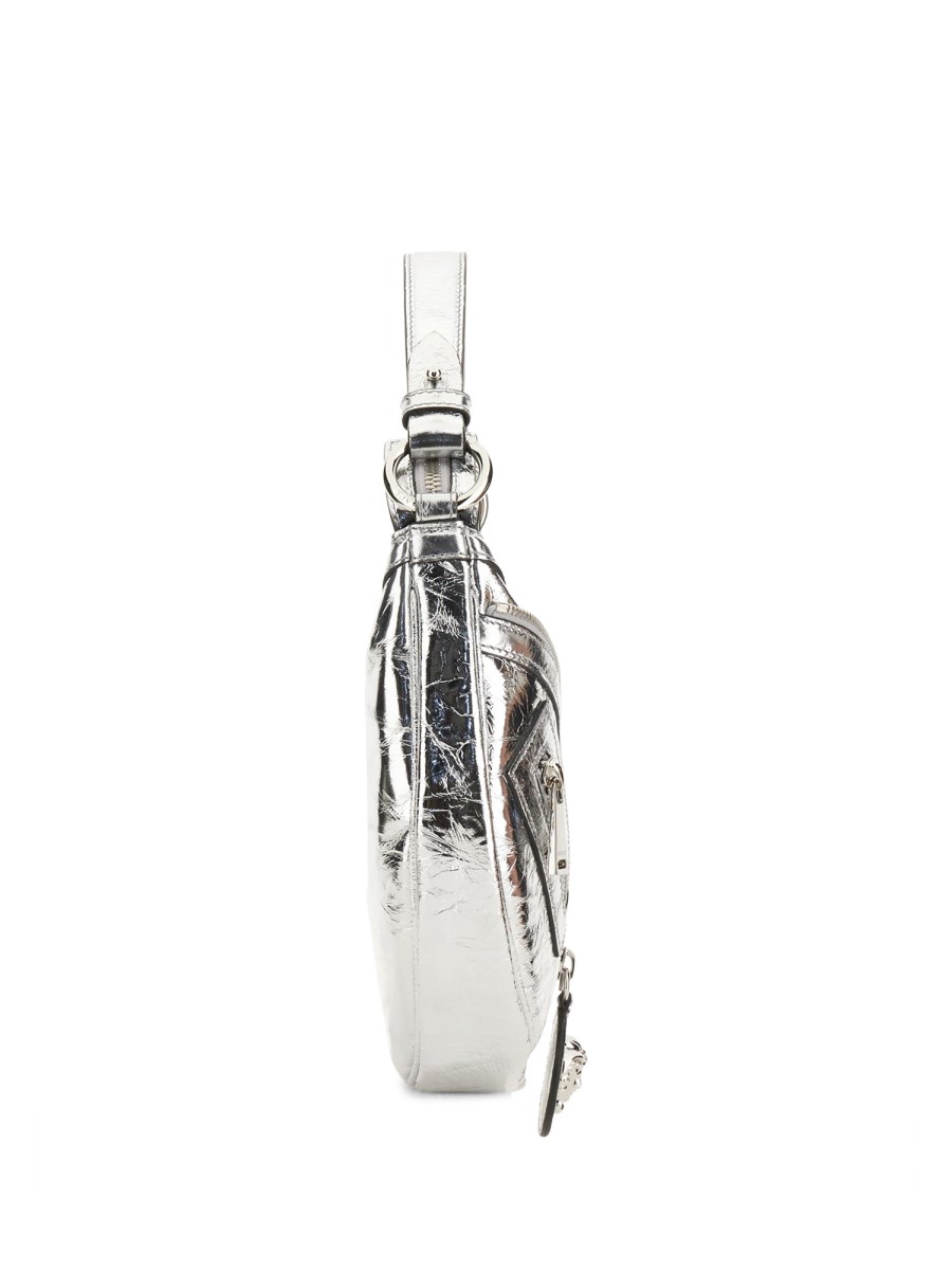 VERSACE BORSA HOBO PICCOLA REPEAT IN PELLE METALLIZZATA