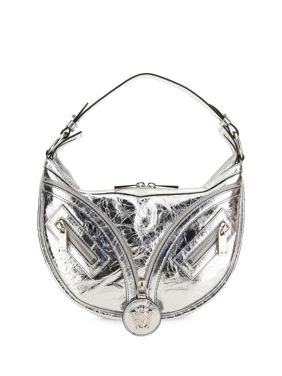VERSACE BORSA HOBO PICCOLA REPEAT IN PELLE METALLIZZATA