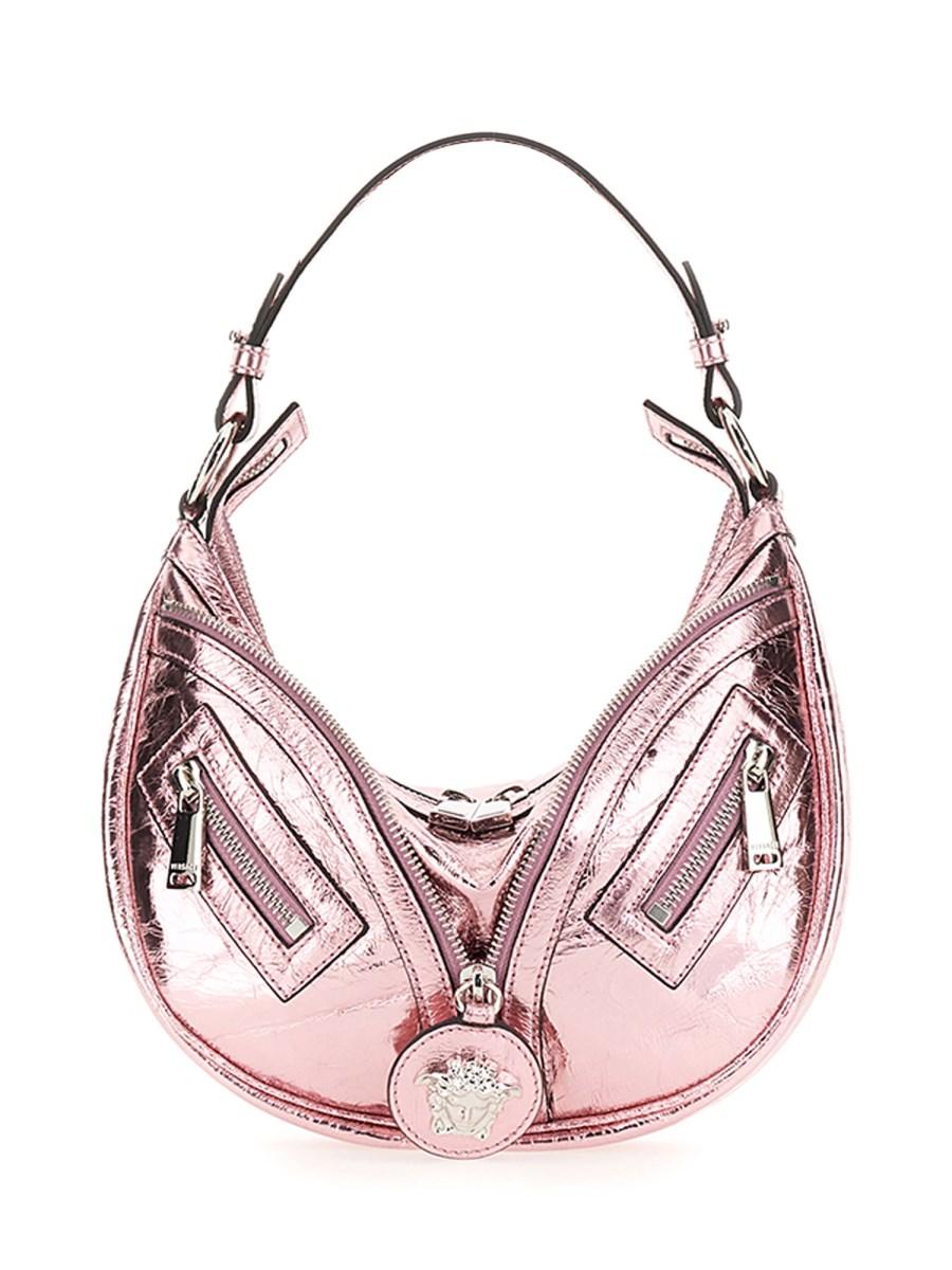 VERSACE BORSA HOBO PICCOLA REPEAT IN PELLE METALLIZZATA