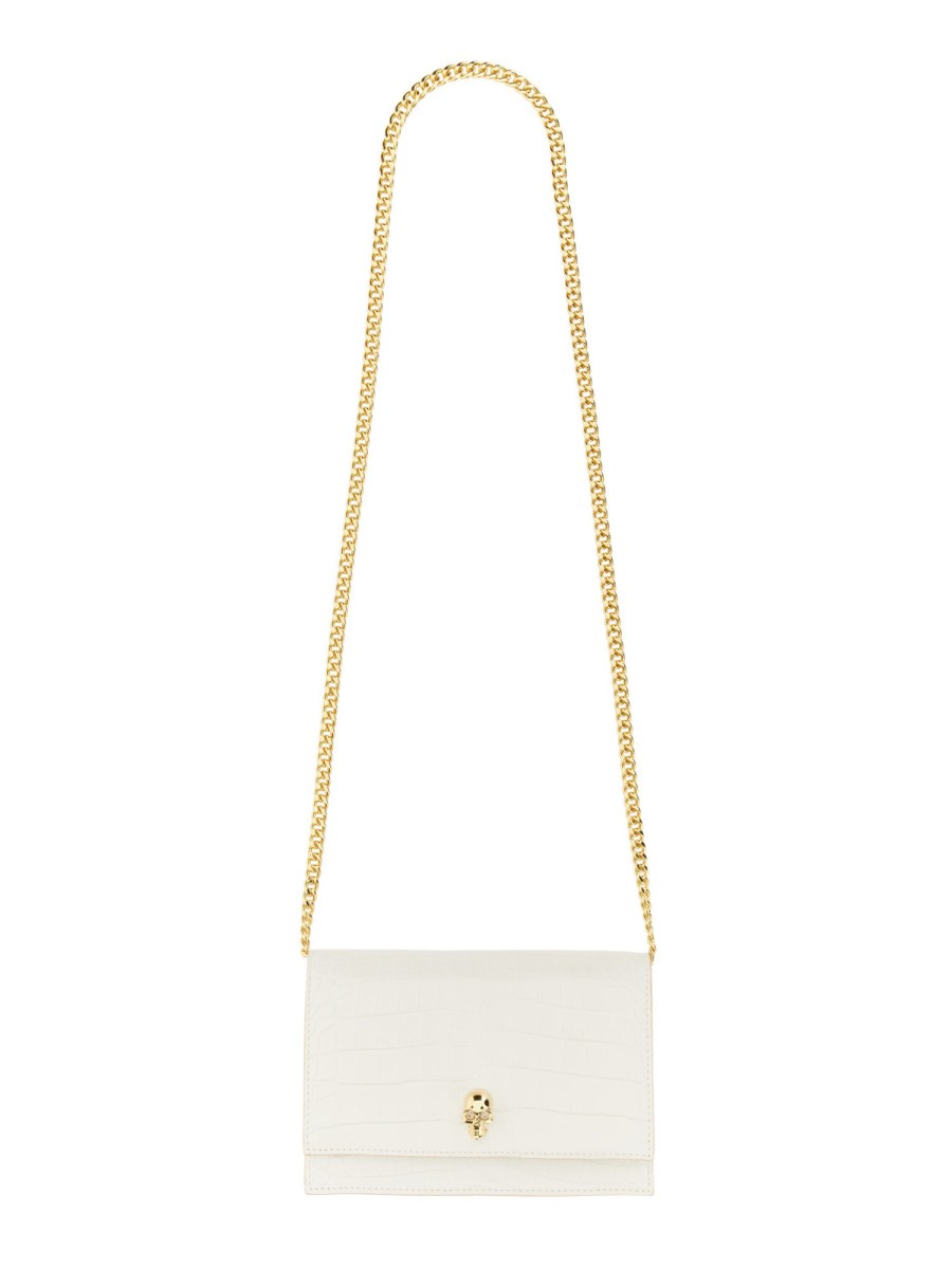 ALEXANDER McQUEEN BORSA MINI SKULL IN PELLE CON STAMPA COCCO