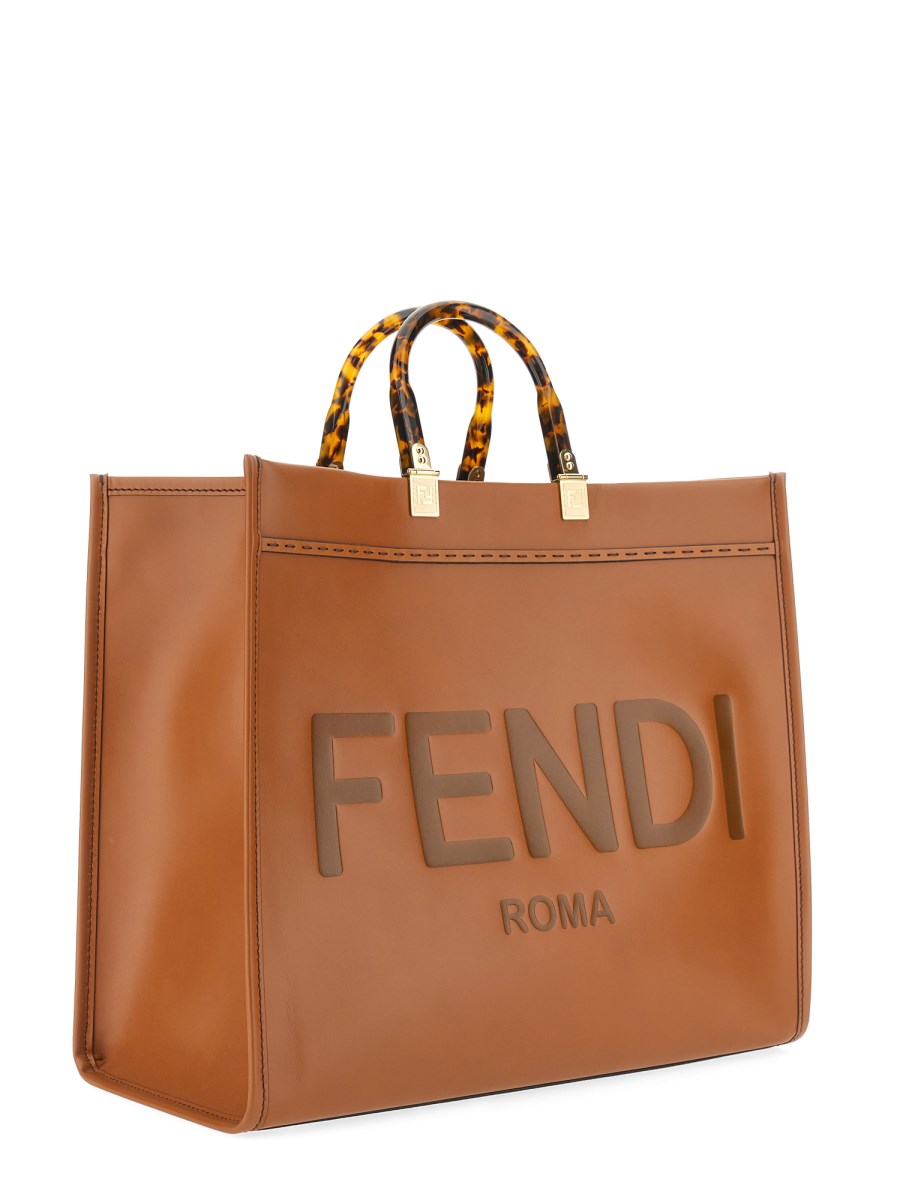 FENDI BORSA SHOPPER SUNSHINE MEDIUM IN PELLE CON STAMPA LOGO