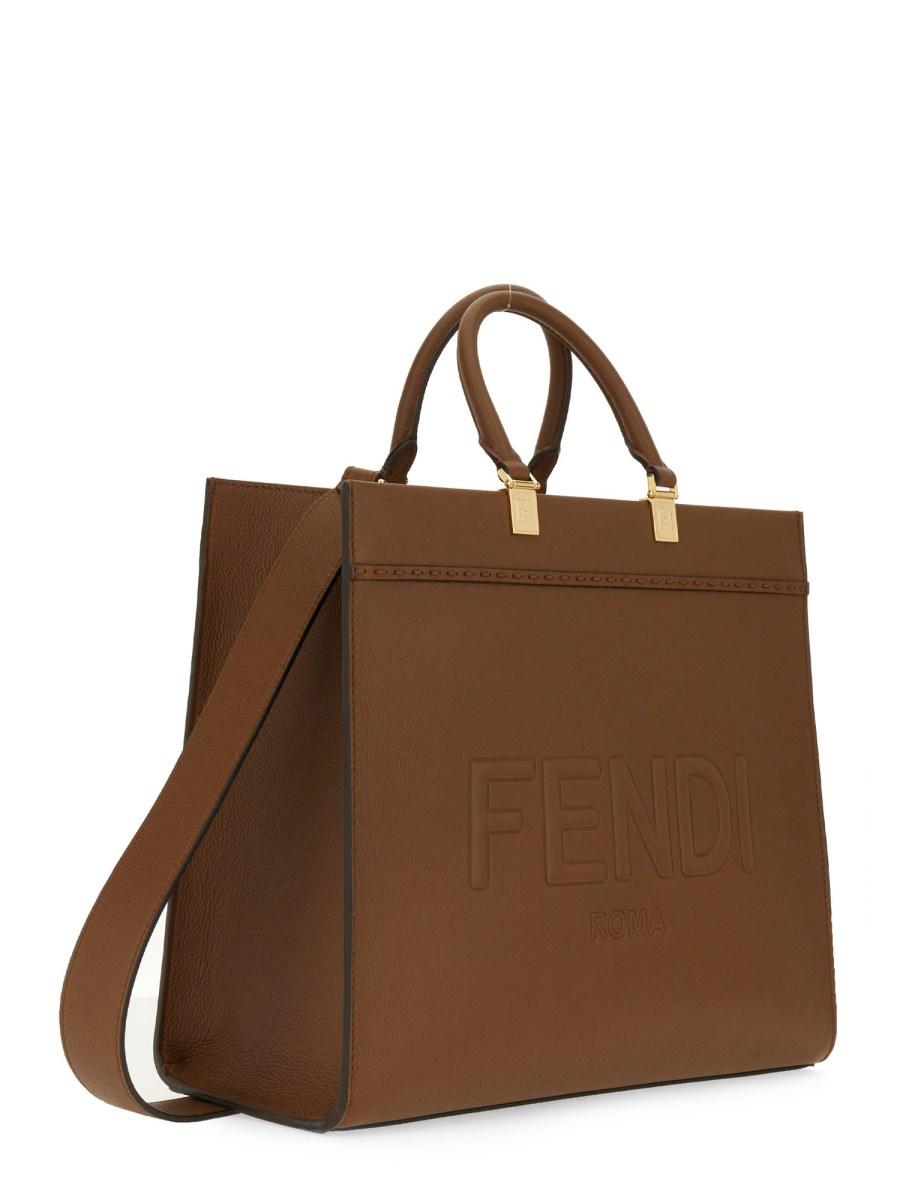 FENDI BORSA SHOPPER SUNSHINE MEDIUM IN PELLE CON STAMPA LOGO