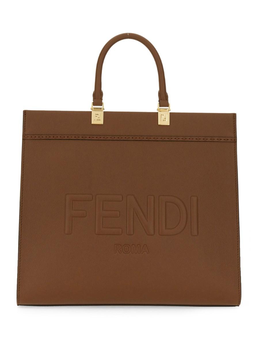FENDI BORSA SHOPPER SUNSHINE MEDIUM IN PELLE CON STAMPA LOGO