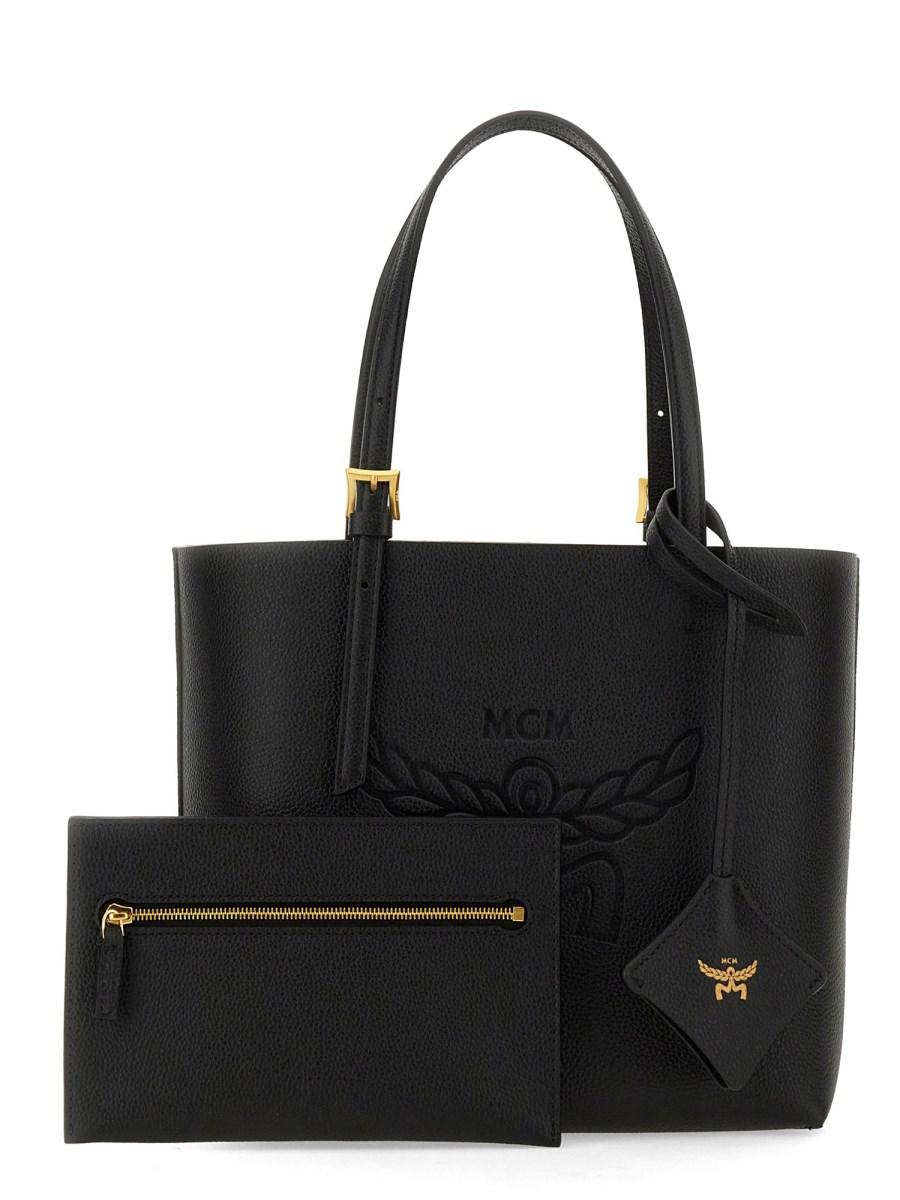 MCM BORSA SHOPPING HIMMEL MINI IN PELLE CON LOGO IN RILIEVO
