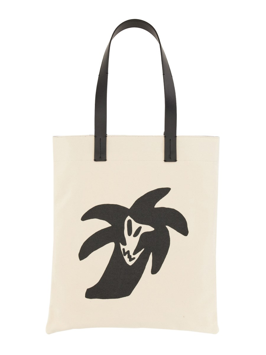 PALM ANGELS BORSA SHOPPING IN TELA DI COTONE CON STAMPA HUNTER