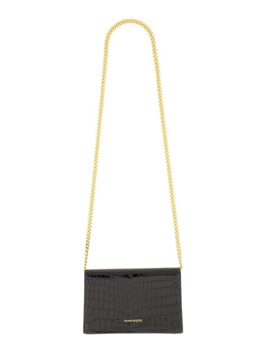 ALEXANDER McQUEEN BORSA SKULL MINI IN PELLE CON STAMPA COCCO