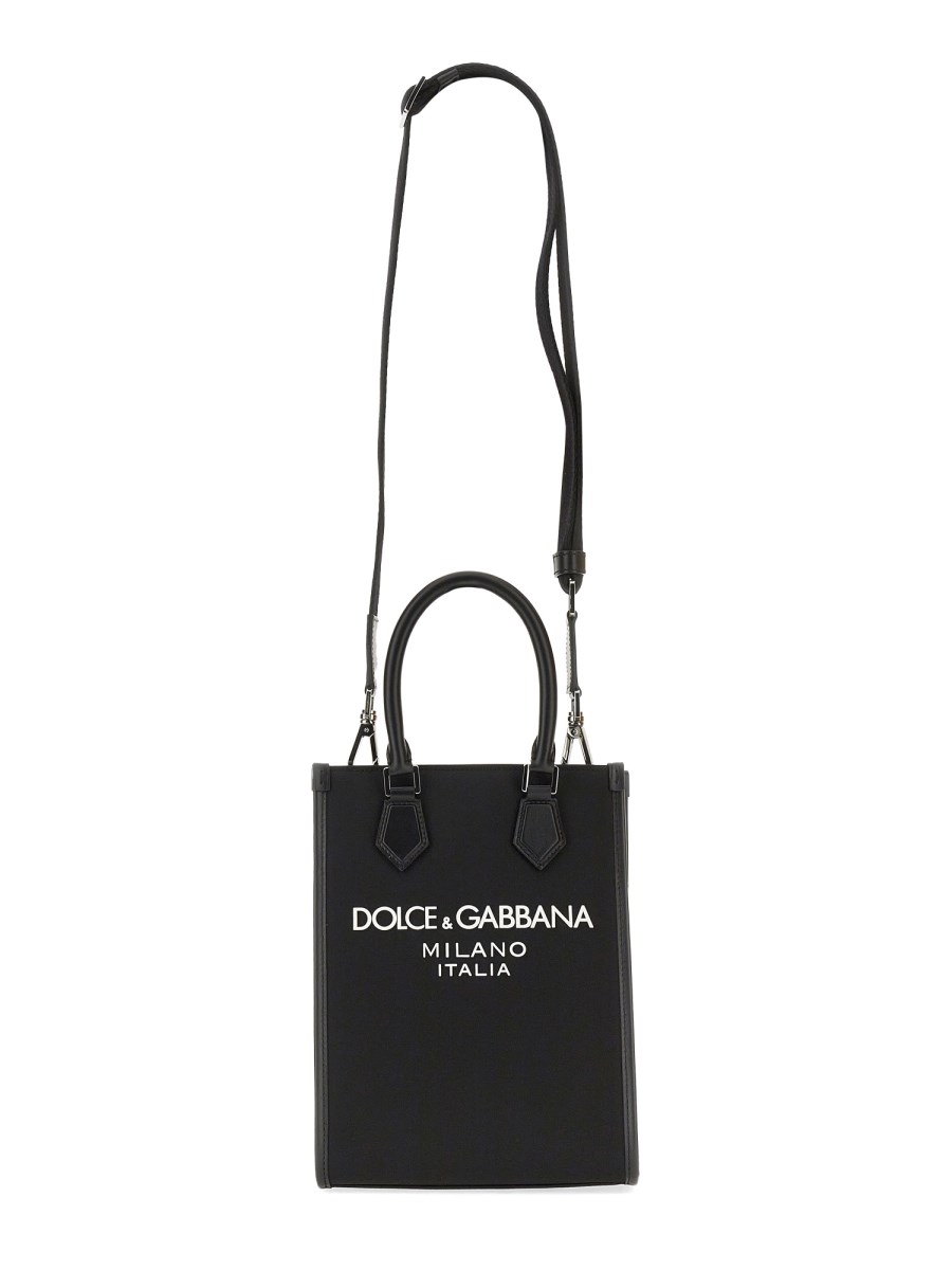 DOLCE & GABBANA BORSA SMALL IN NYLON CON LOGO GOMMATO