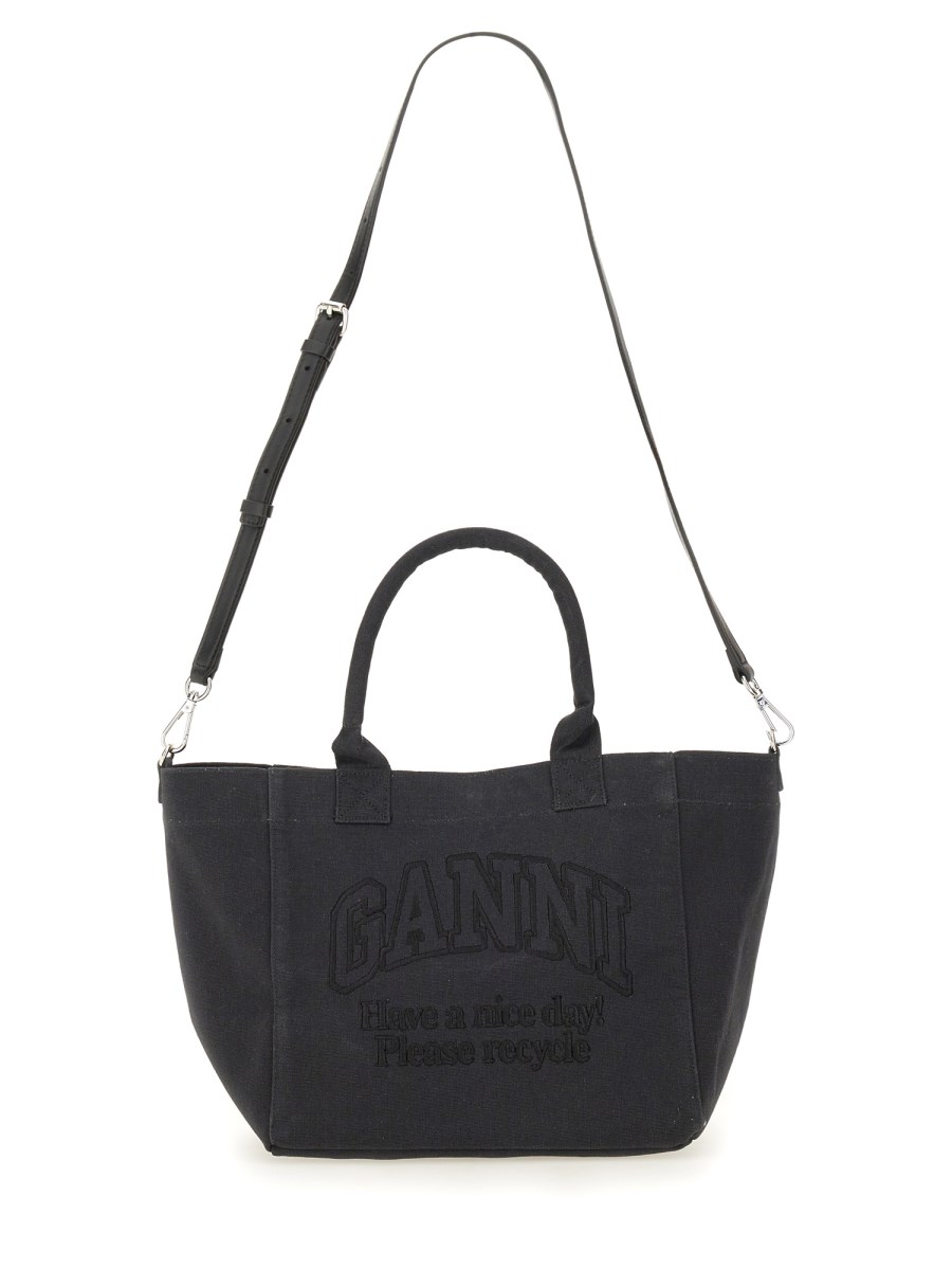 GANNI BORSA SMALL SHOPPER CON LOGO IN TELA DI COTONE