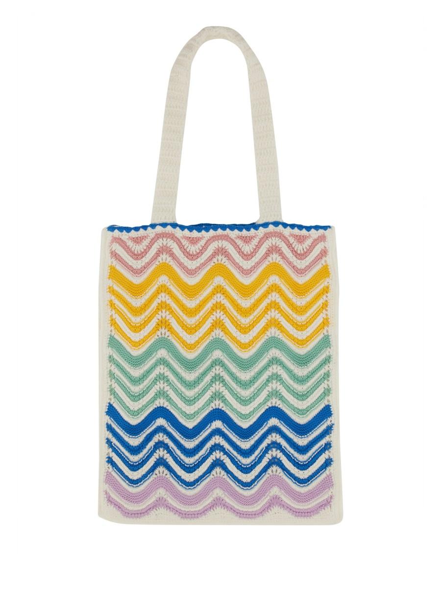 CASABLANCA BORSA TOTE IN COTONE CROCHET WAVE CON LOGO