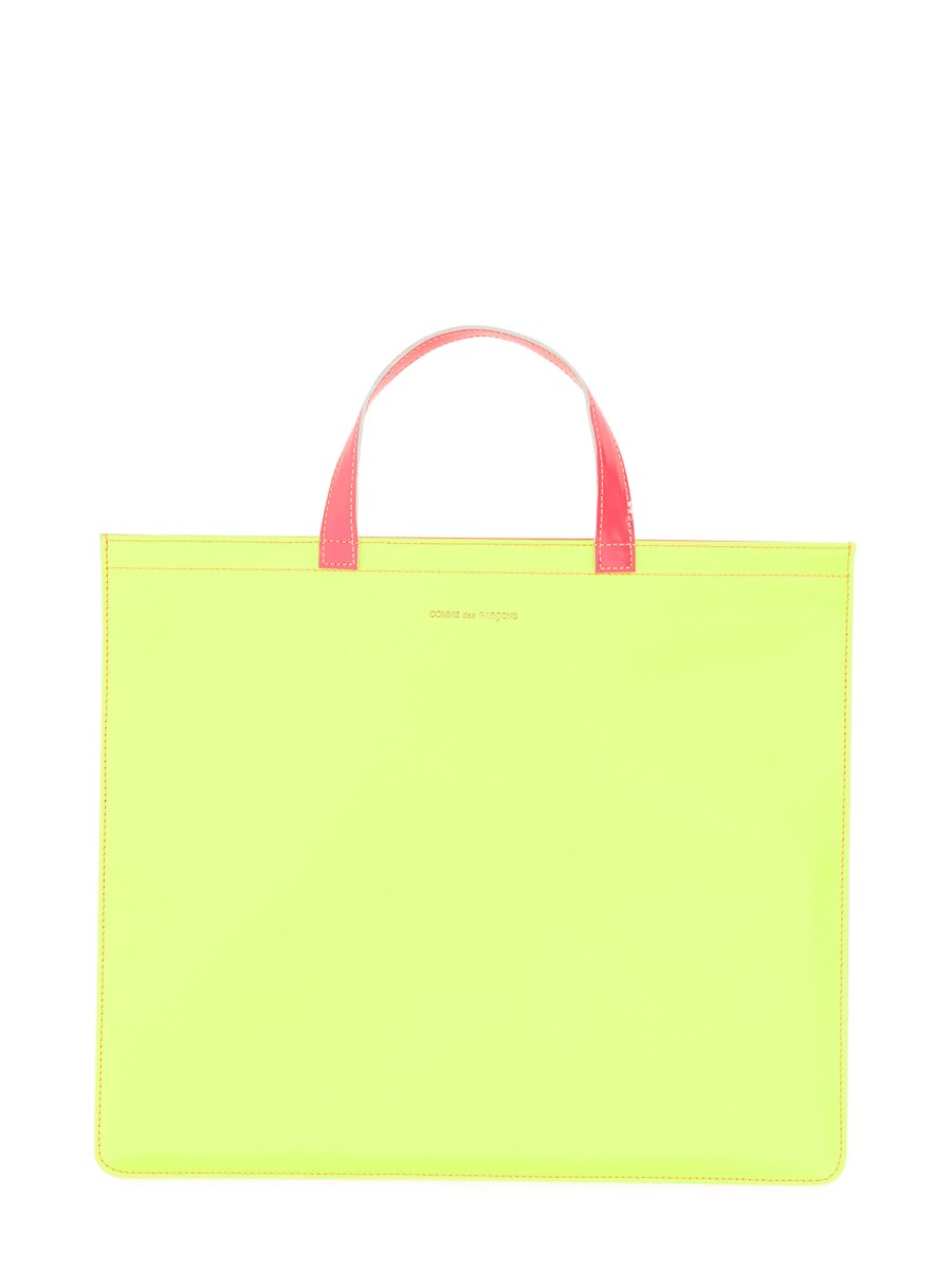 COMME DES GARCONS WALLET BORSA TOTE IN PELLE SUPER FLUO