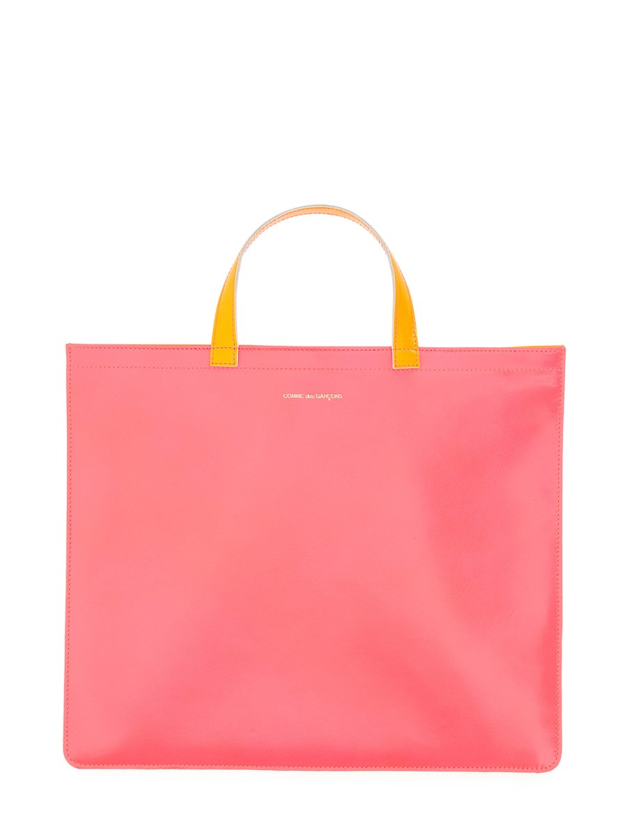 COMME DES GARCONS WALLET BORSA TOTE IN PELLE SUPER FLUO