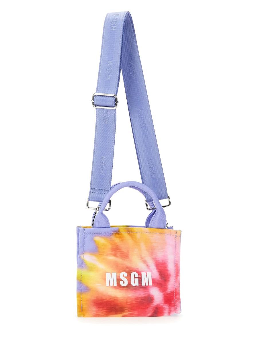 MSGM BORSA TOTE MINI IN CANVAS CON STAMPA DESERT FLOWER
