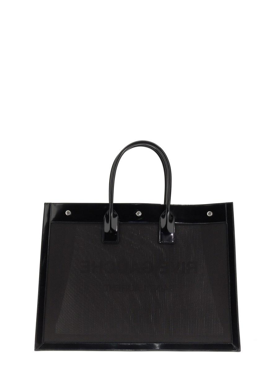 SAINT LAURENT BORSA TOTE RIVE GAUCHE MEDIUM IN MESH E PELLE LUCIDA