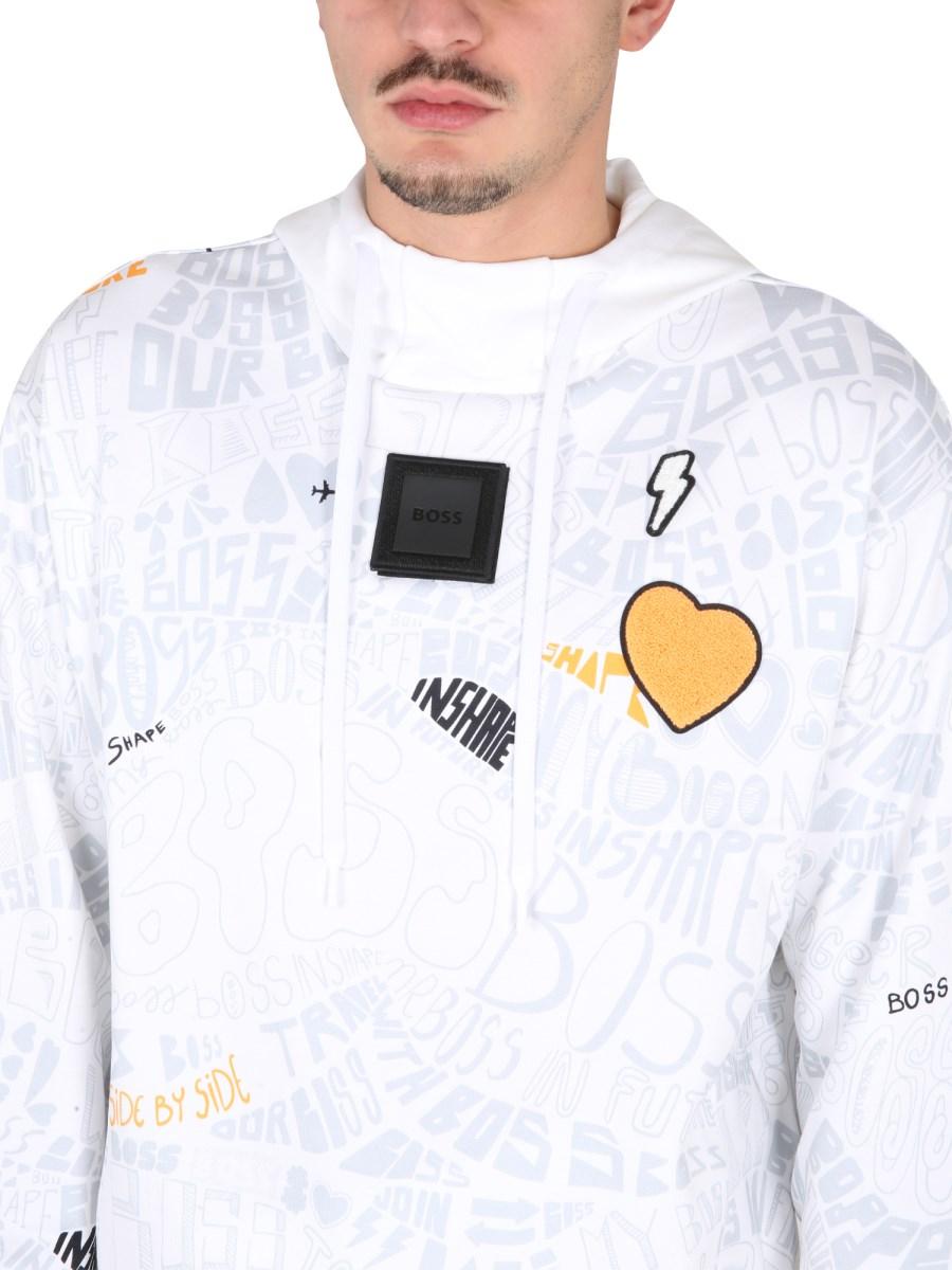 BOSS FELPA IN COTONE CON STAMPA LOGO