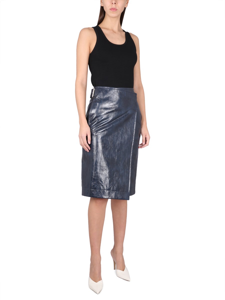 BOTTEGA VENETA GONNA MIDI IN PELLE GOFFRATA
