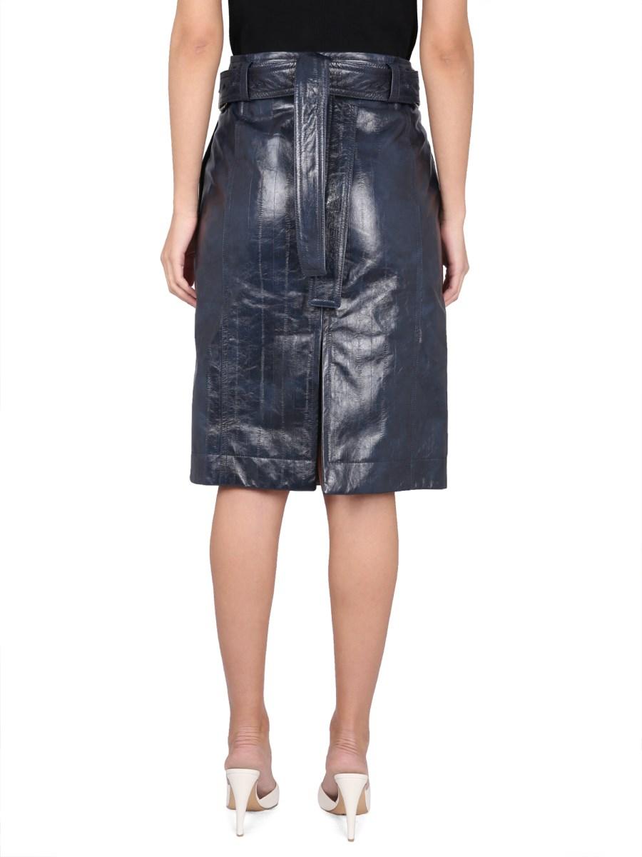 BOTTEGA VENETA GONNA MIDI IN PELLE GOFFRATA