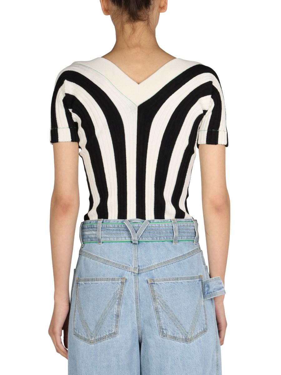 BOTTEGA VENETA TOP IN LINO CON MOTIVO A RIGHE