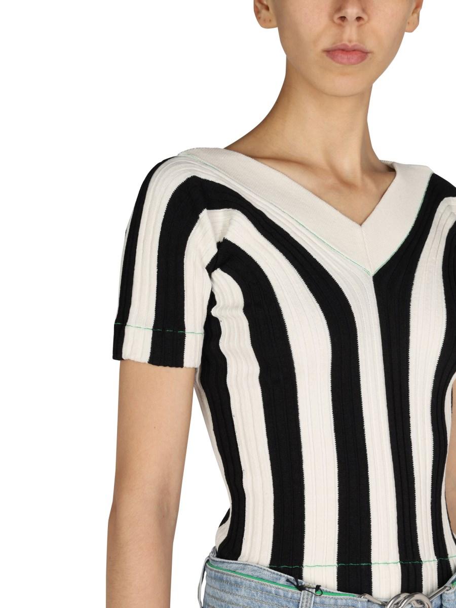 BOTTEGA VENETA TOP IN LINO CON MOTIVO A RIGHE