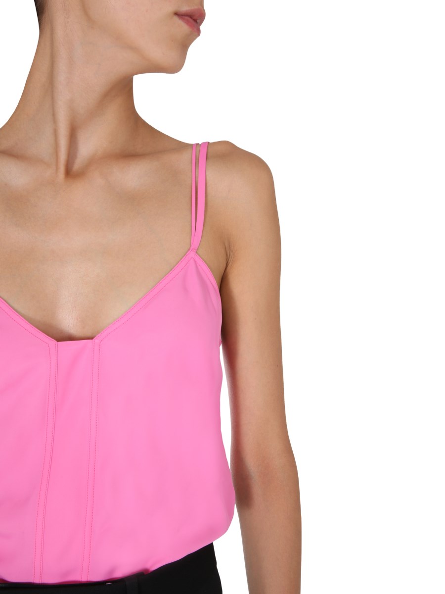 BOTTEGA VENETA TOP SCOLLO A V CON SPALLINE DOPPIE
