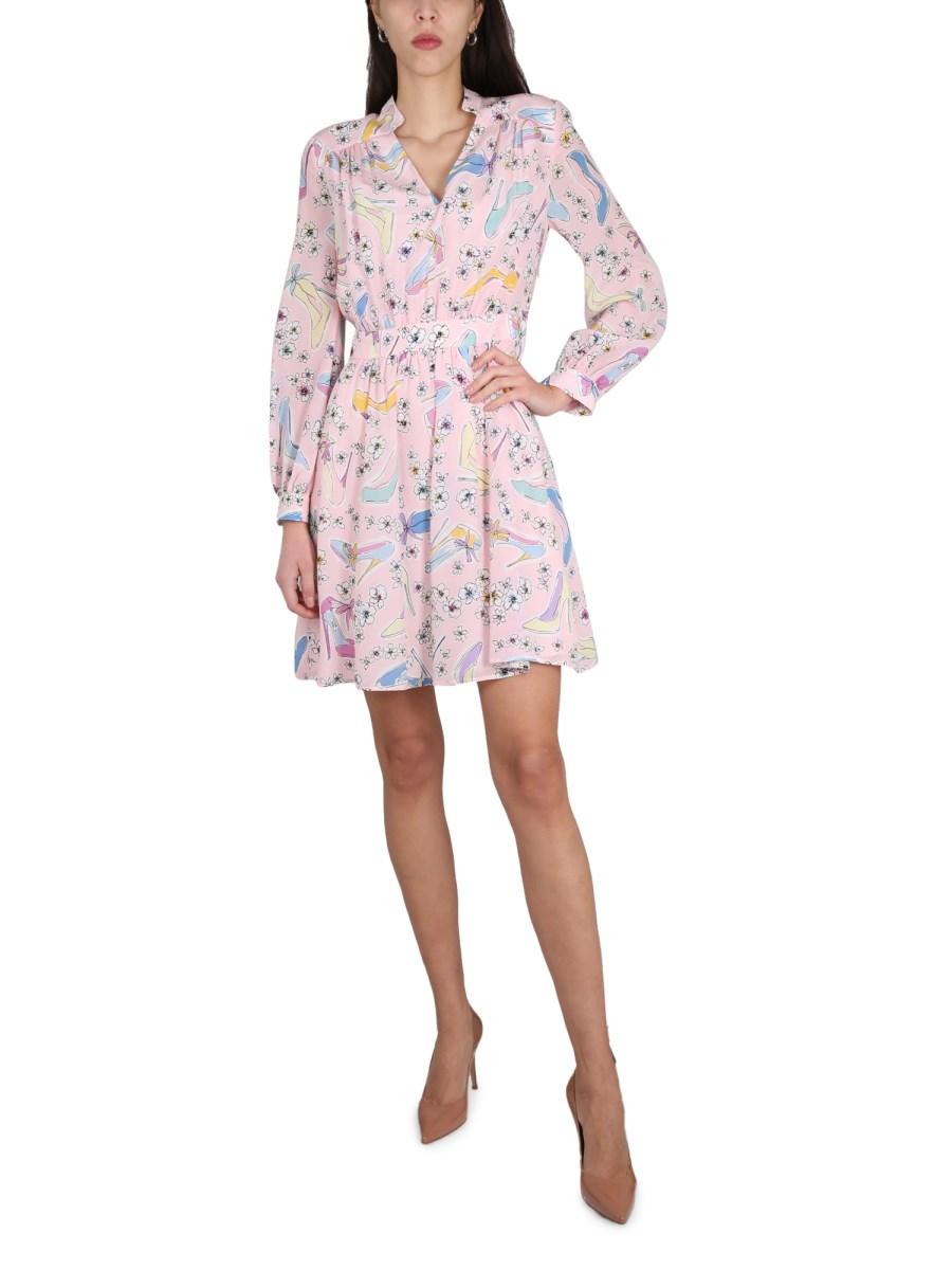 BOUTIQUE MOSCHINO ABITO "HEELS AND FLOWERS" IN SETA