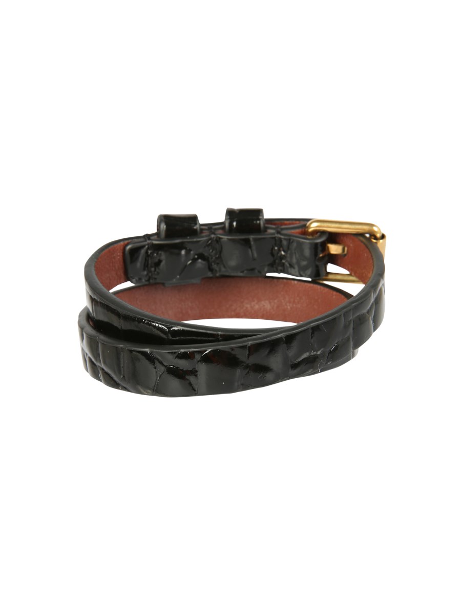 ALEXANDER McQUEEN BRACCIALE A DOPPIO GIRO IN PELLE STAMPA COCCO CON SKULL