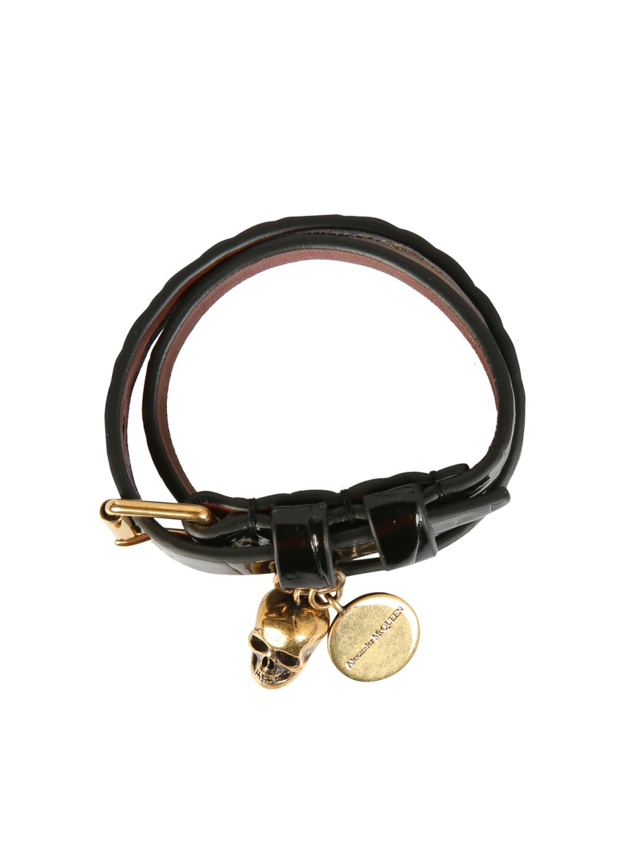 ALEXANDER McQUEEN BRACCIALE A DOPPIO GIRO IN PELLE STAMPA COCCO CON SKULL