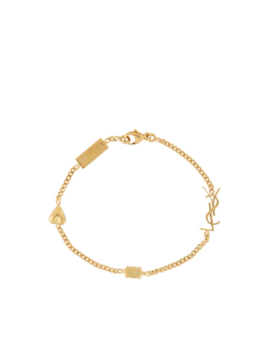 SAINT LAURENT BRACCIALE CON CHARM A CUORE "CASSANDRE" IN METALLO E STRASS