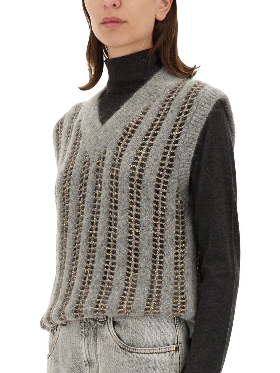 BRUNELLO CUCINELLI GILET CON SCOLLO A V IN LANA