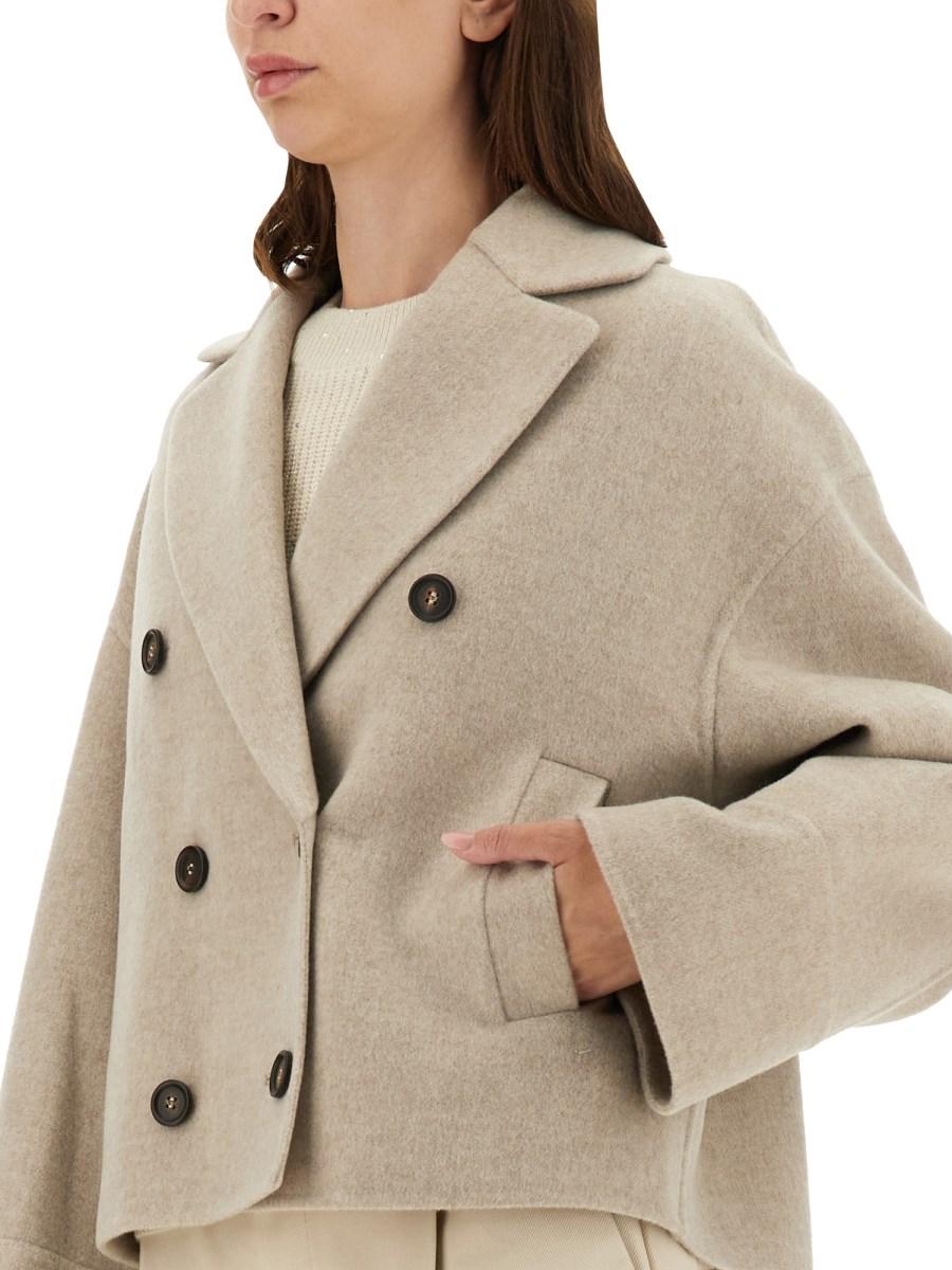 BRUNELLO CUCINELLI CABAN IN DOPPIO TESSUTO LANA E CASHMERE RIFINITO A MANO