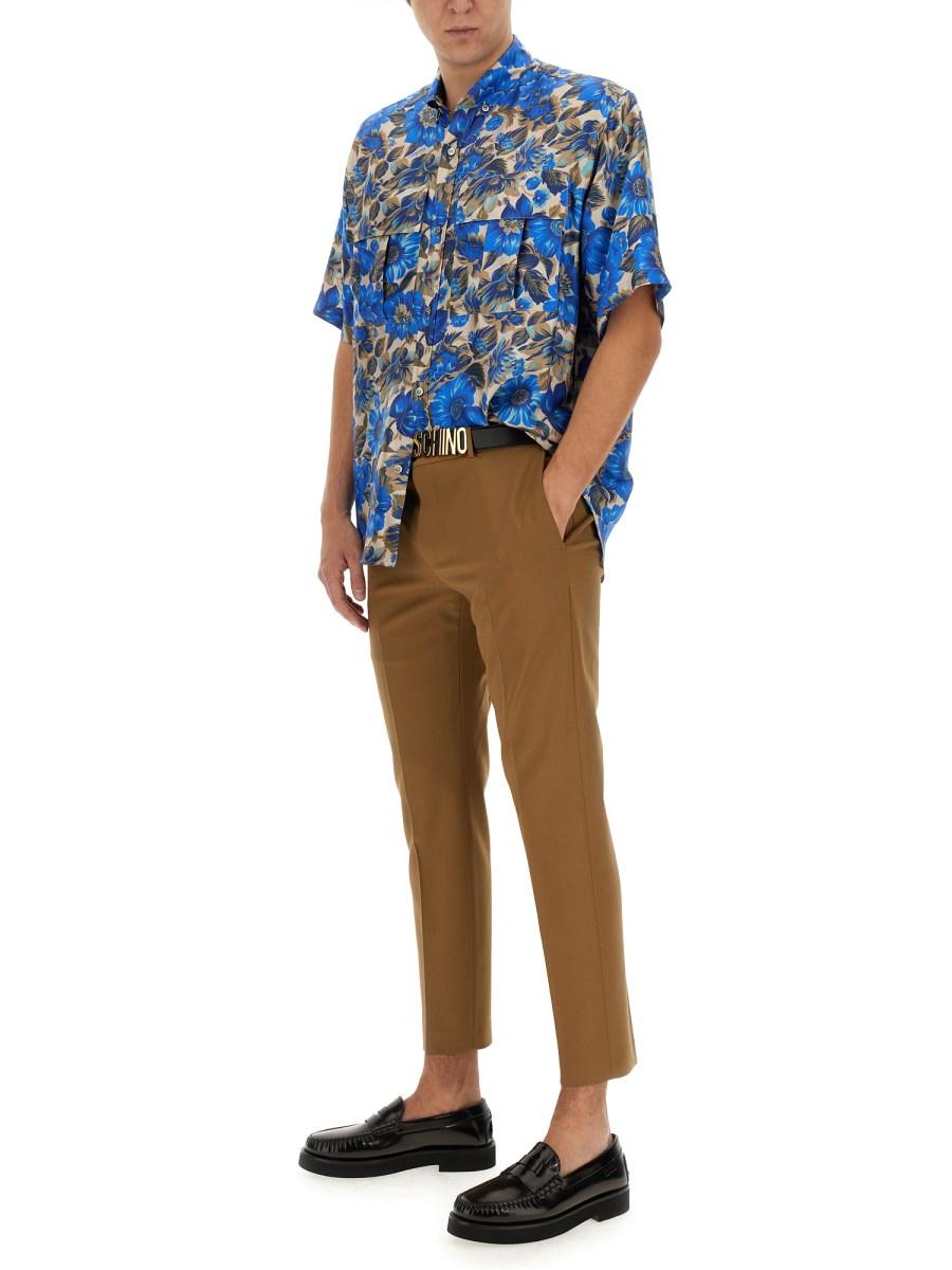 MOSCHINO CAMICIA A MANICHE CORTE CON STAMPA ALLOVER BLUE FLOWERS