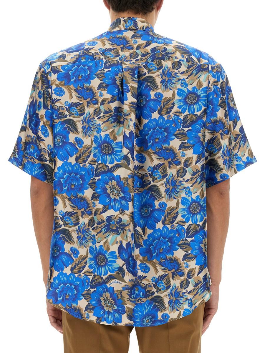 MOSCHINO CAMICIA A MANICHE CORTE CON STAMPA ALLOVER BLUE FLOWERS