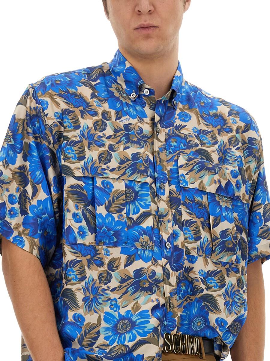 MOSCHINO CAMICIA A MANICHE CORTE CON STAMPA ALLOVER BLUE FLOWERS