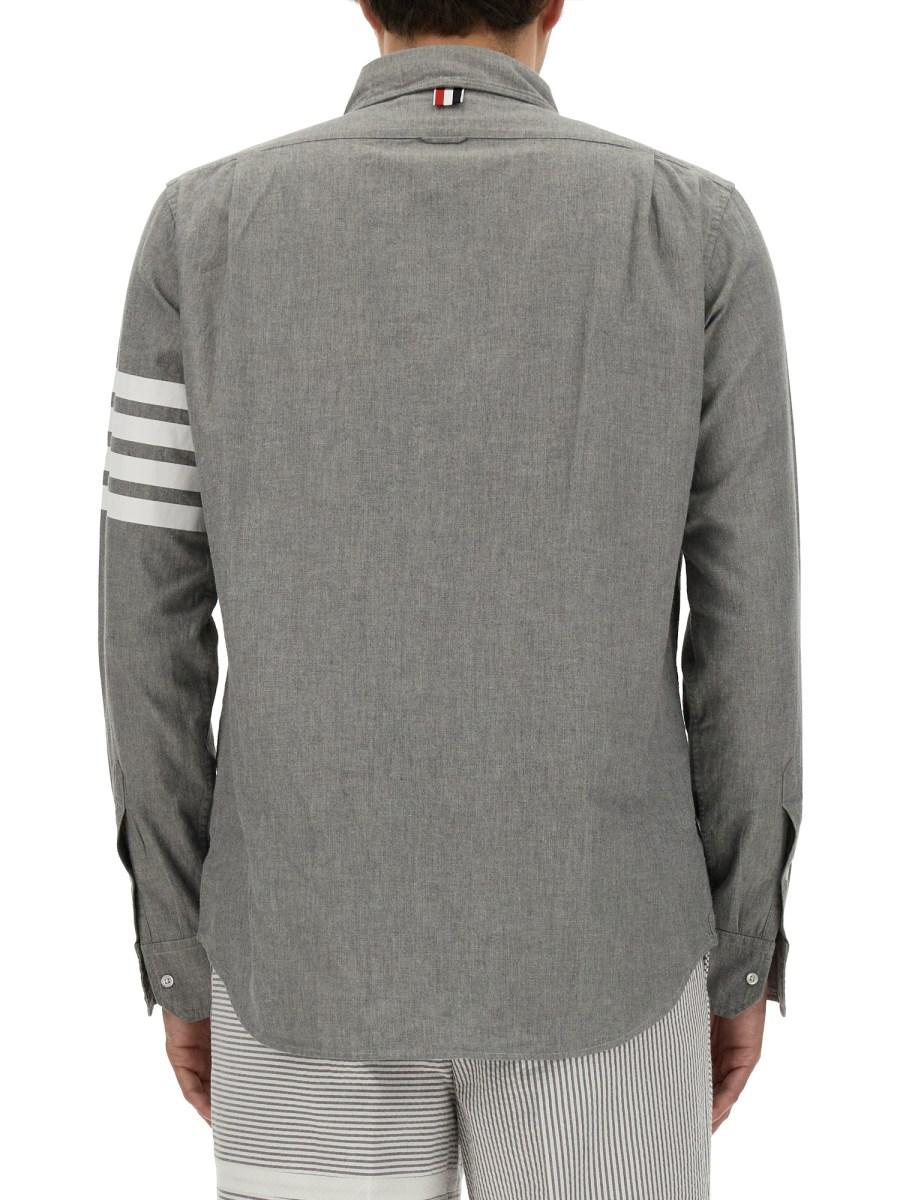 THOM BROWNE CAMICIA BUTTON DOWN STRAIGHT FIT IN CHAMBRAY CON 4-BAR