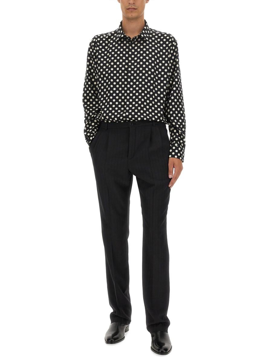 SAINT LAURENT CAMICIA CON COLLO YVES IN SETA CON STAMPA POIS