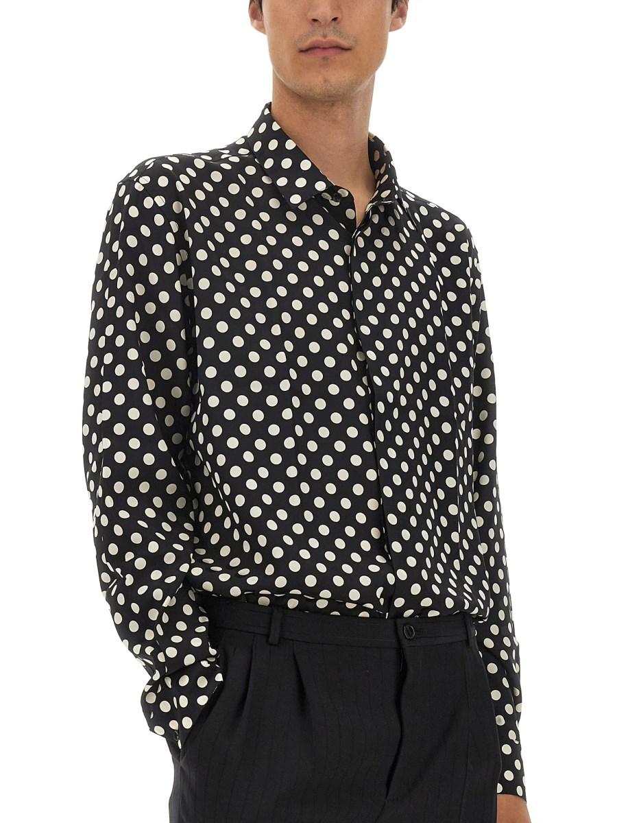 SAINT LAURENT CAMICIA CON COLLO YVES IN SETA CON STAMPA POIS