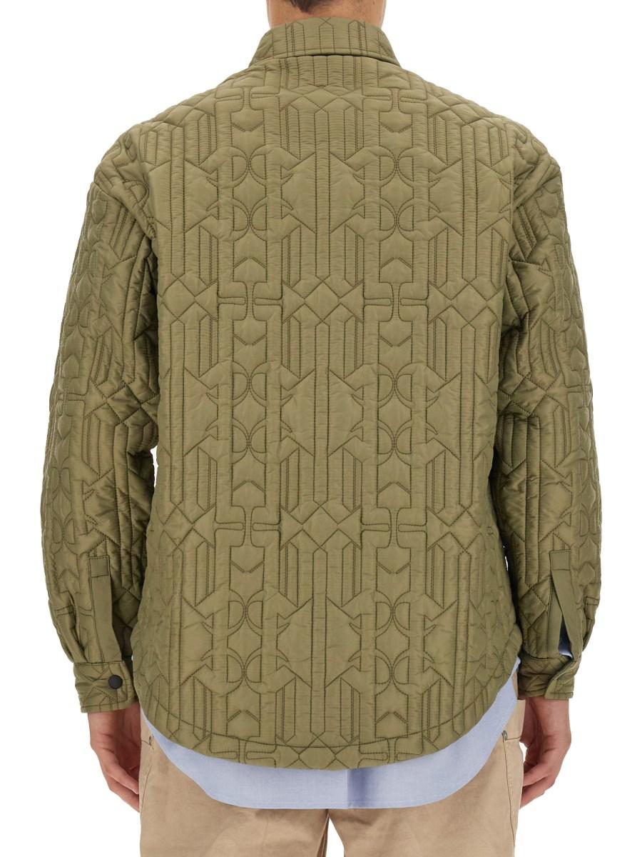 PALM ANGELS CAMICIA CON LOGO MONOGRAM IN NYLON TRAPUNTATO