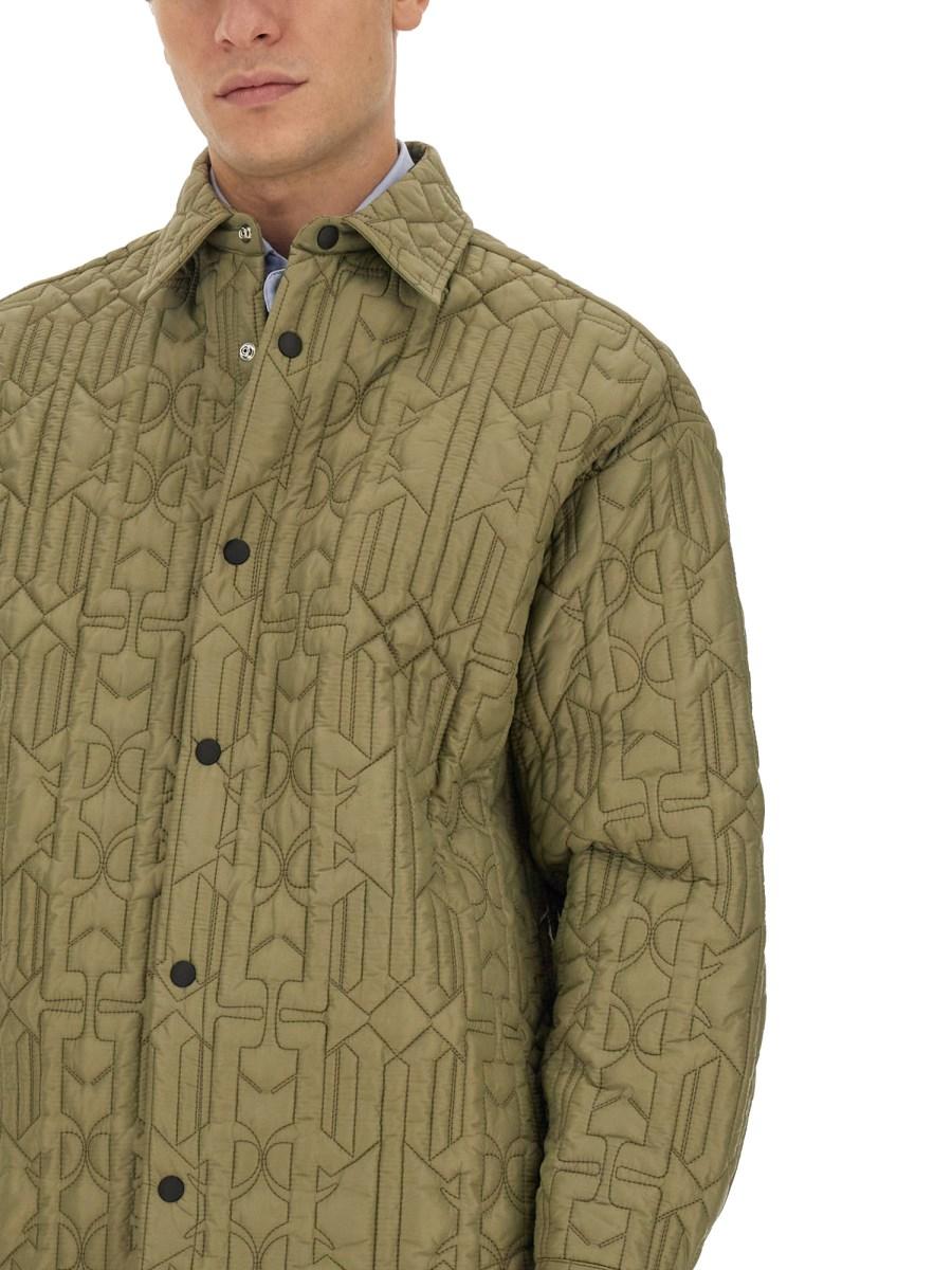 PALM ANGELS CAMICIA CON LOGO MONOGRAM IN NYLON TRAPUNTATO