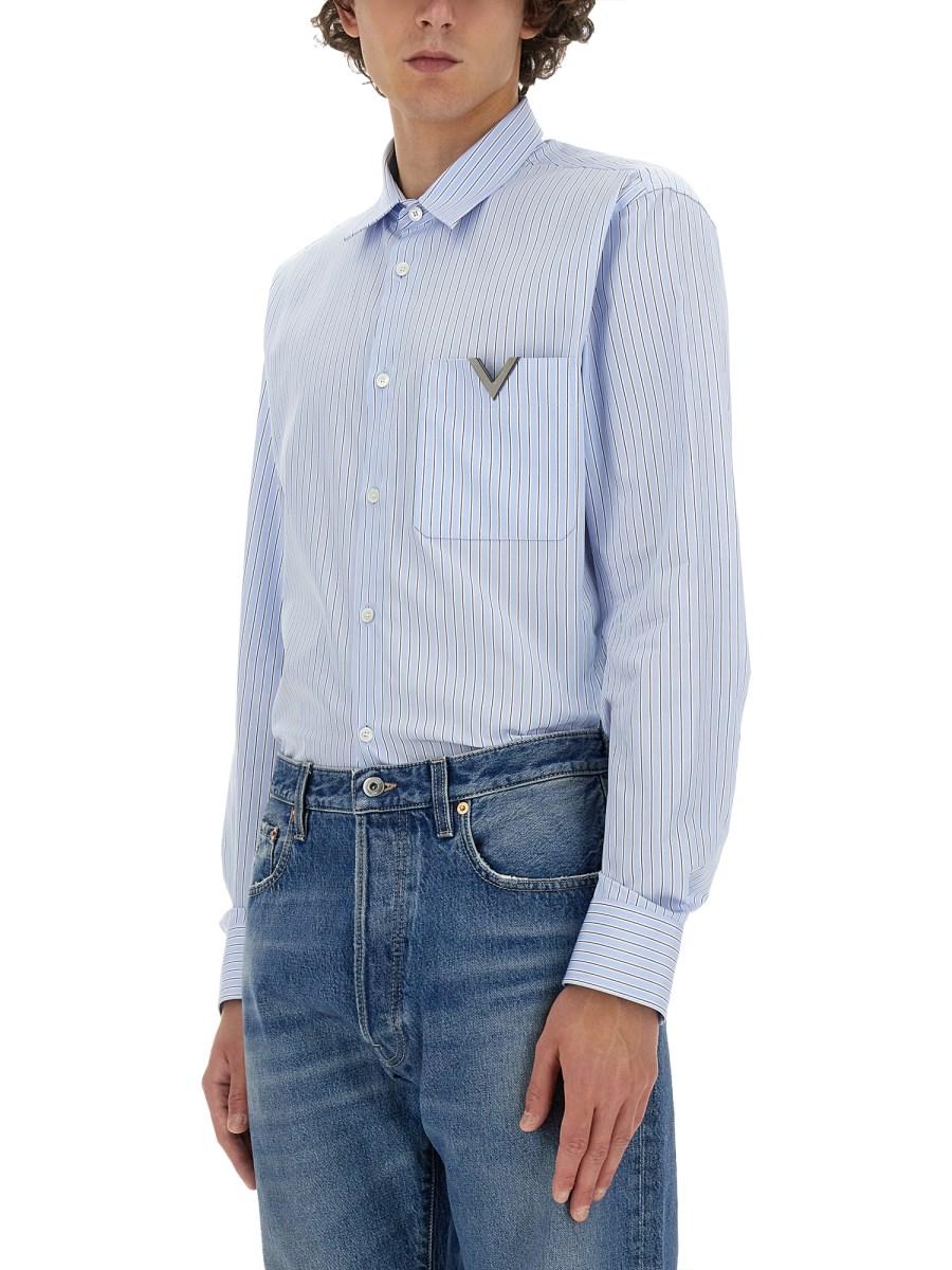 VALENTINO CAMICIA CON MOTIVO RIGA E LOGO IN POPELINE DI COTONE