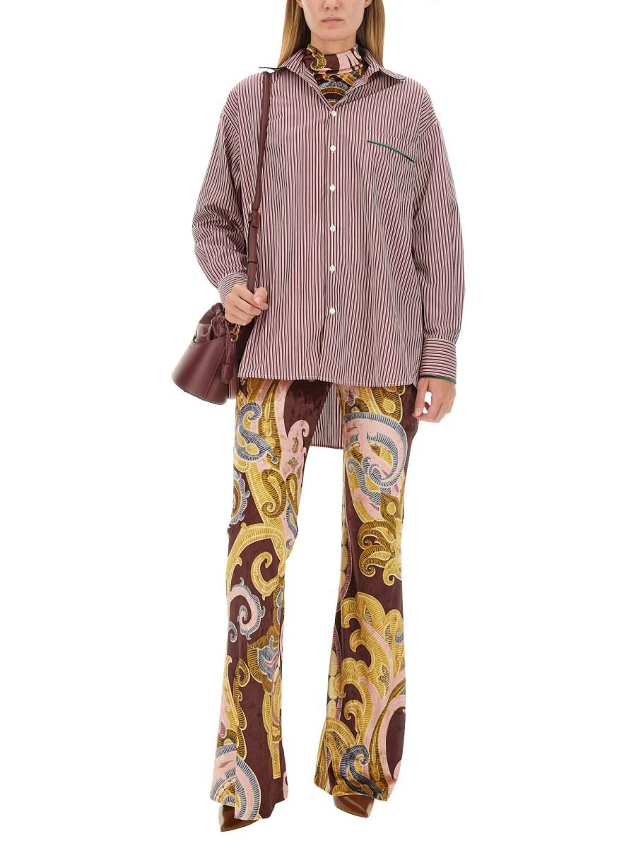 ETRO CAMICIA CON RICAMO PEGASO IN POPELINE DI COTONE