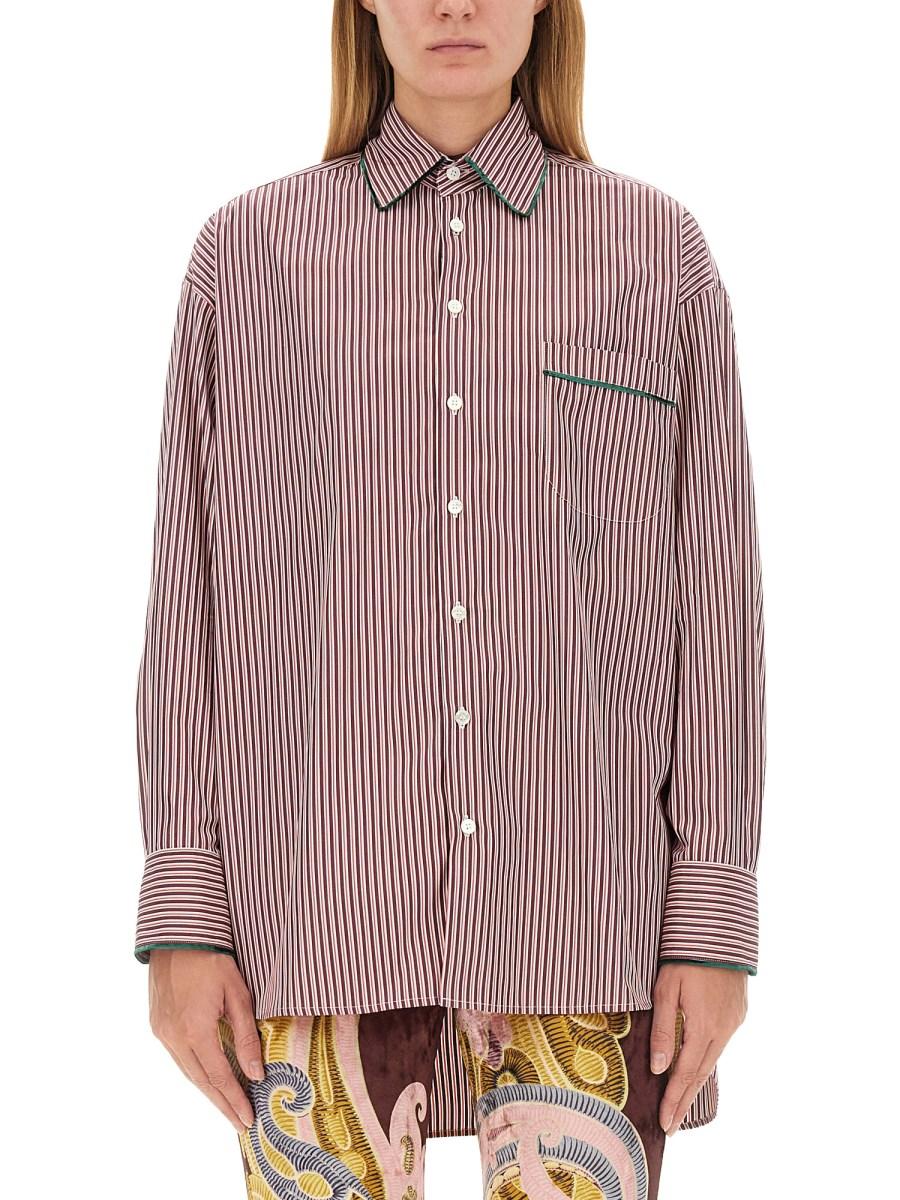 ETRO CAMICIA CON RICAMO PEGASO IN POPELINE DI COTONE