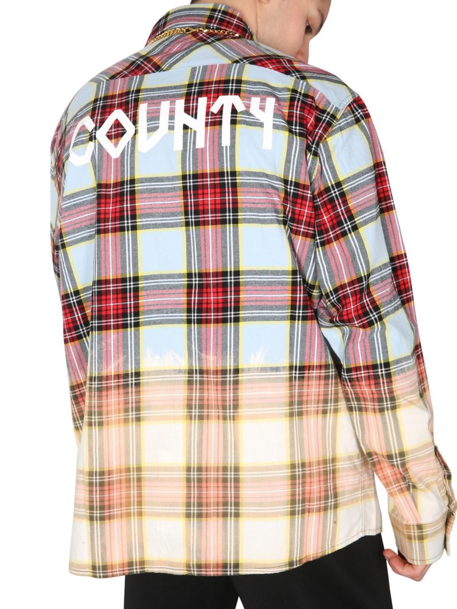 MARCELO BURLON COUNTY OF MILAN CAMICIA CON STAMPA CHECK IN FLANELLA DI COTONE