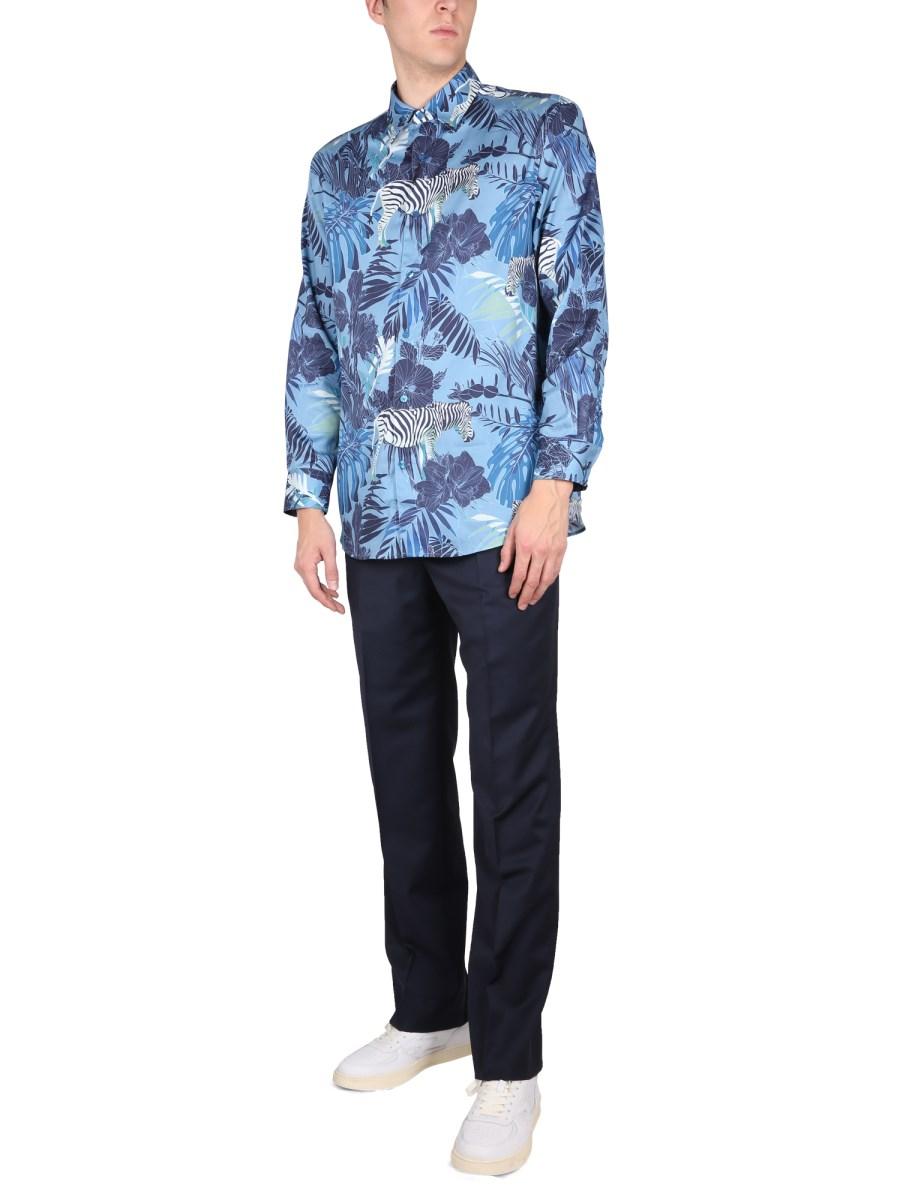 ETRO CAMICIA CON STAMPA FOLIAGE E ZEBRE IN POPELINE DI COTONE
