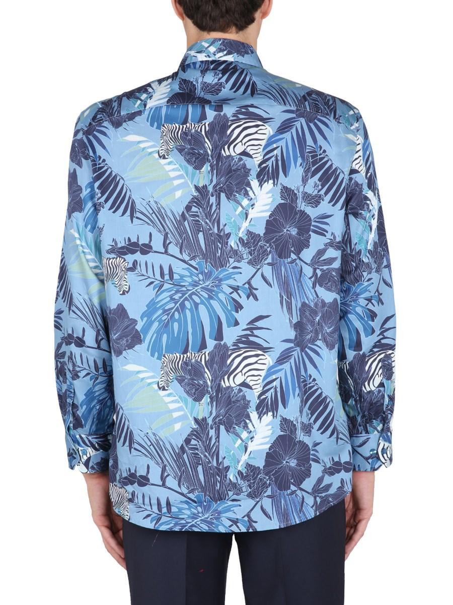 ETRO CAMICIA CON STAMPA FOLIAGE E ZEBRE IN POPELINE DI COTONE