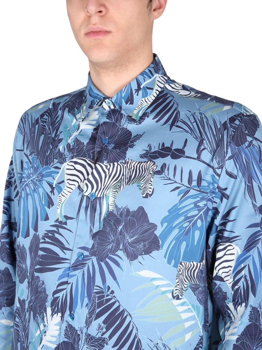 ETRO CAMICIA CON STAMPA FOLIAGE E ZEBRE IN POPELINE DI COTONE