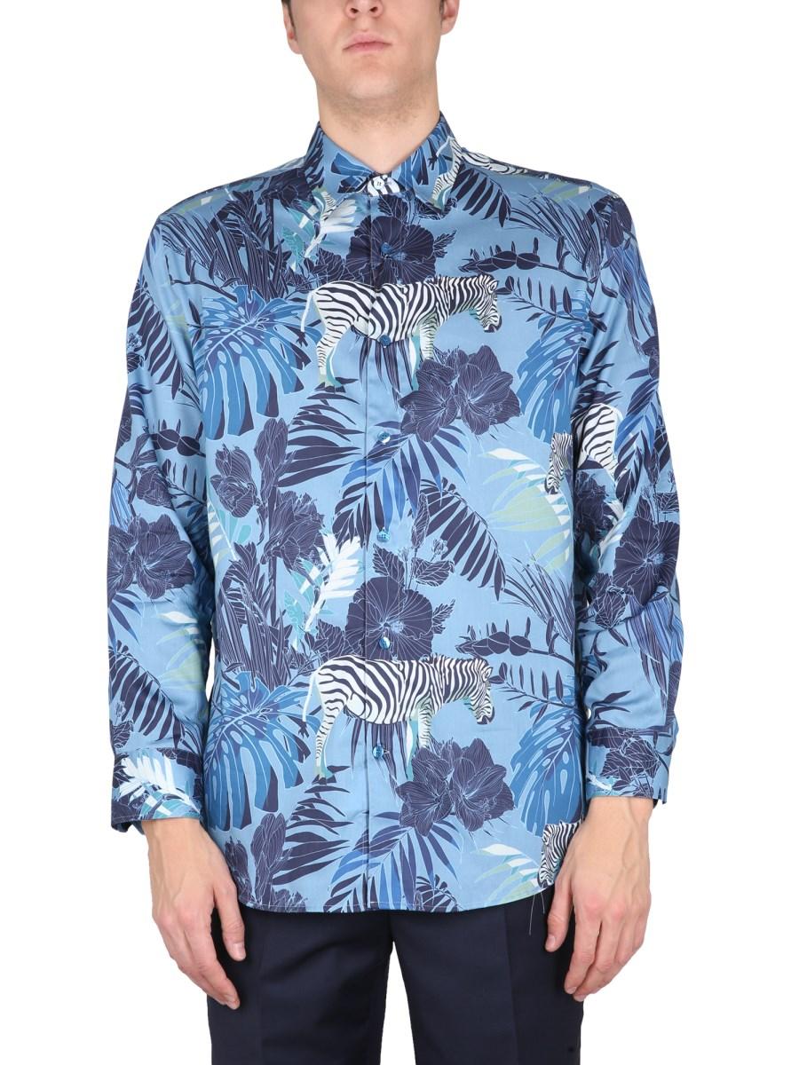 ETRO CAMICIA CON STAMPA FOLIAGE E ZEBRE IN POPELINE DI COTONE