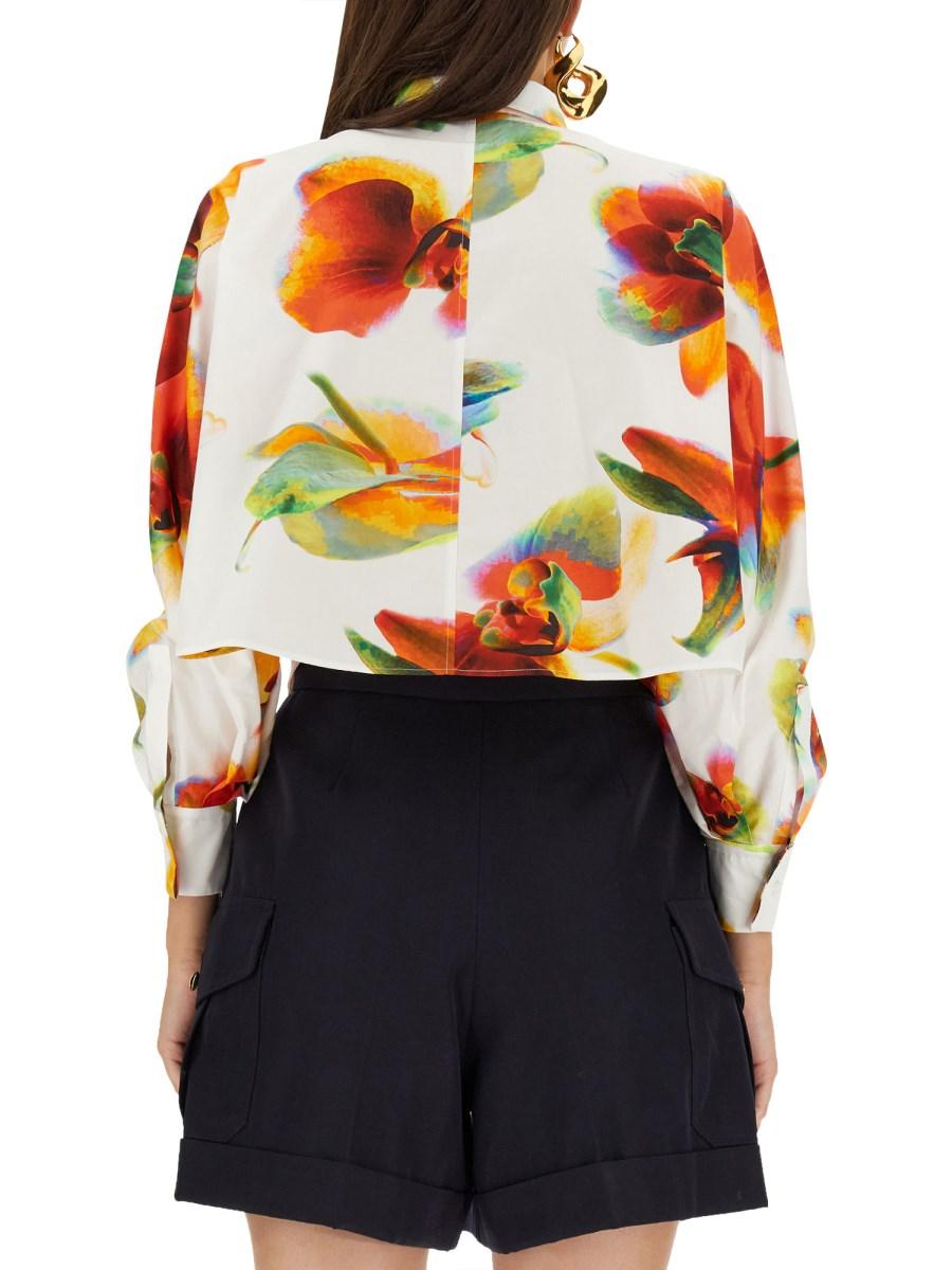 ALEXANDER McQUEEN CAMICIA CON STAMPA SOLARISED ORCHID IN POPELINE DI COTONE